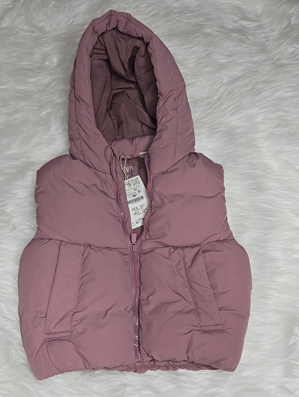 Zara Kids Hooded Puffer Vest Dusty Malva